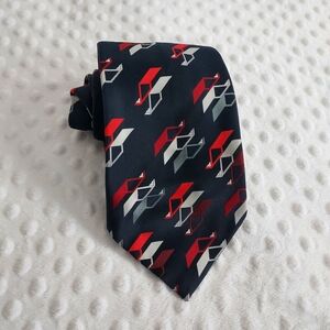 Vintage Jean Claude Vidal Tie 100% Silk Print Necktie Navy Red White Americana